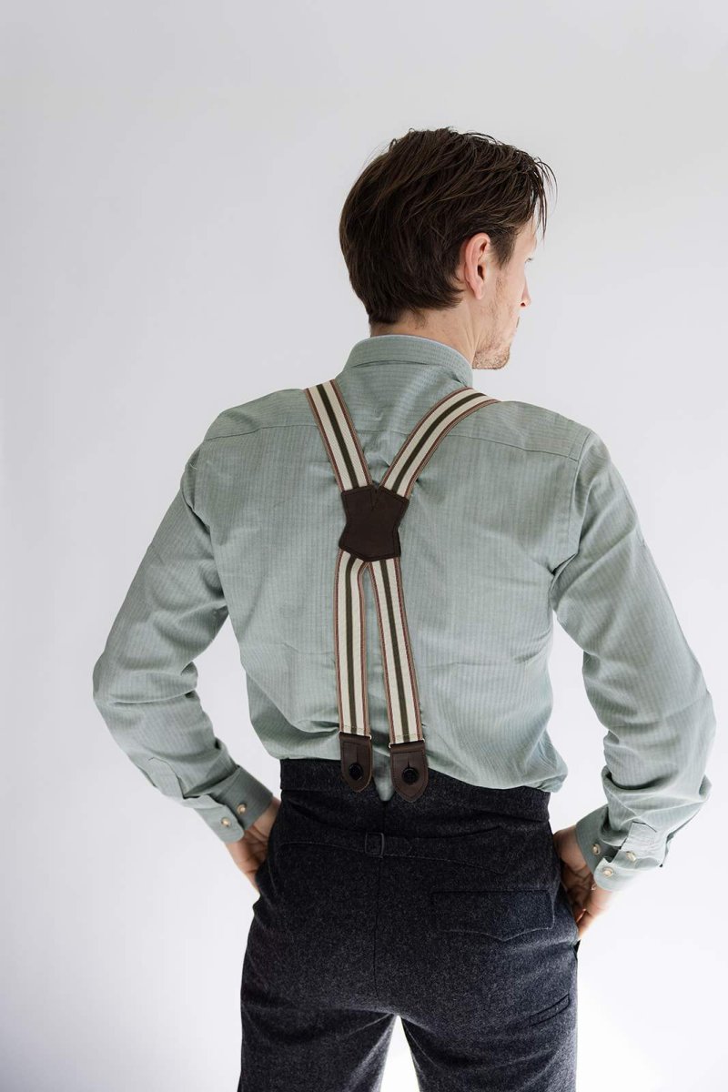 Hosenträger Grün-Beige gestreift – Bild 5