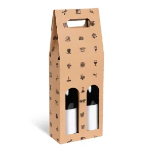 Tragverpackungen für Wein, braun mit Aufdruck, 2 Flaschen